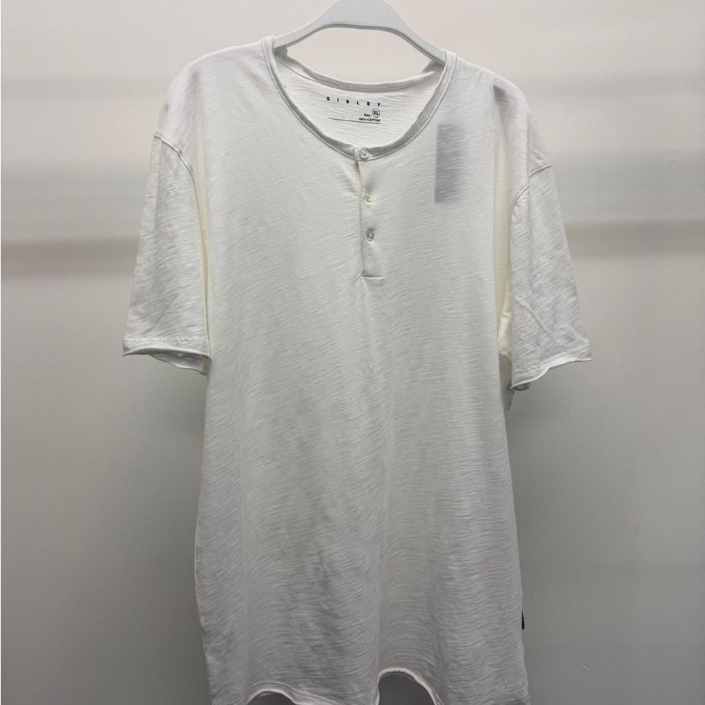 Sisley White Short Sleeve Henley Tee
